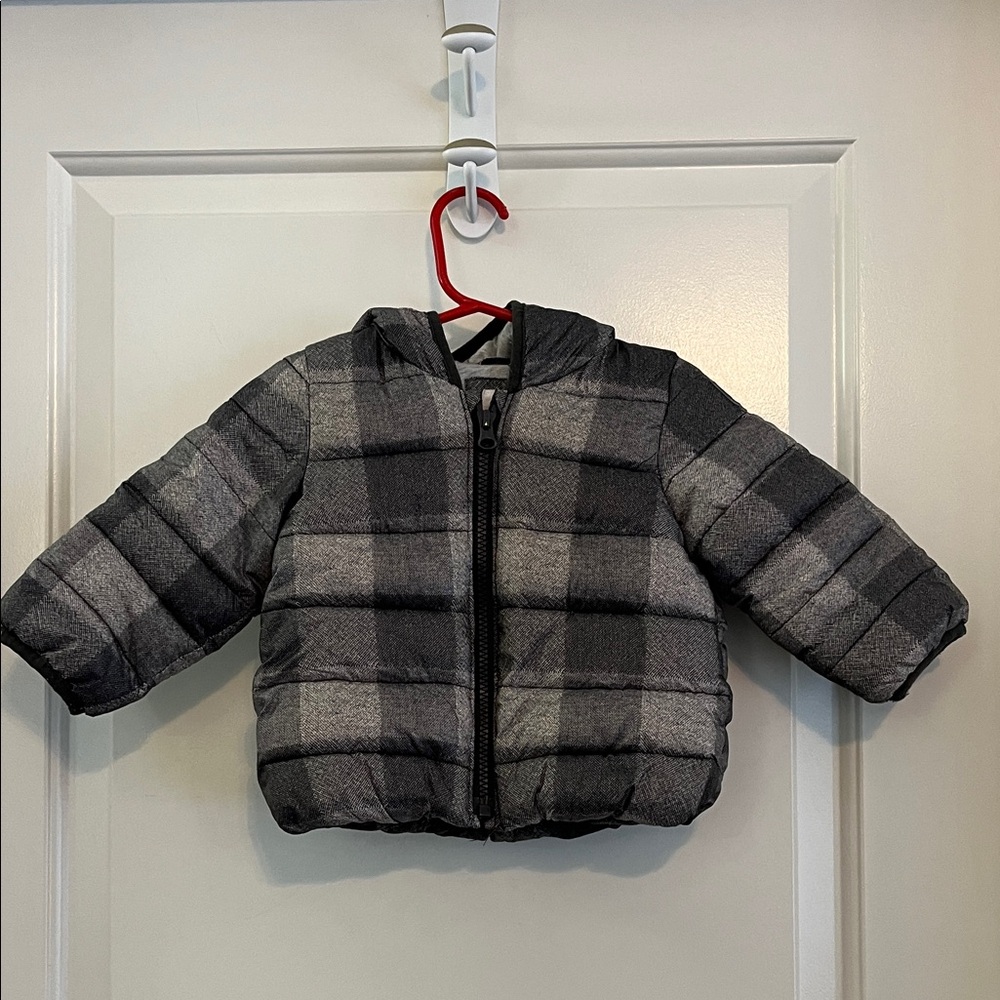 GAP Kids Checkered Hooded Puffer Jacket size 12-18m